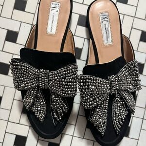 INC International Concepts Sparkling Black Beaded Bow Mules 8.5